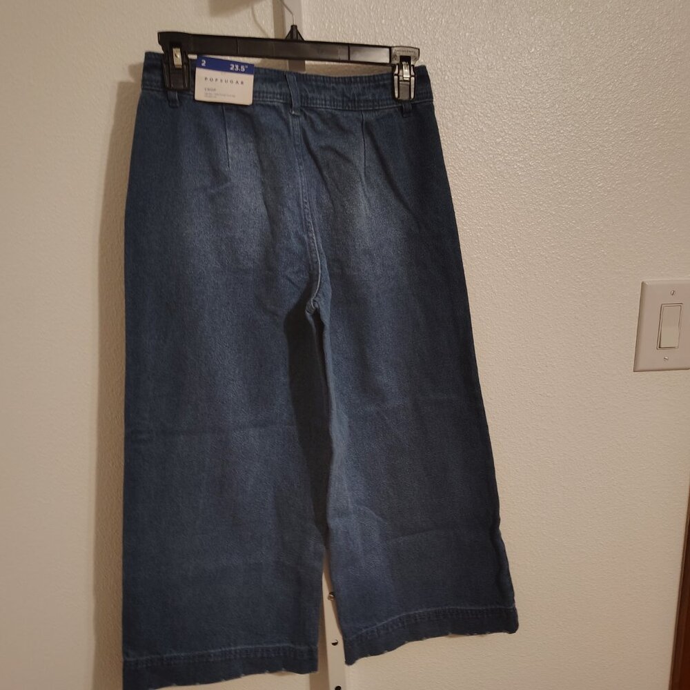 Popsugar Cropped Wide Leg Jeans Size 2 NWT High Rise Cotton 23.5 " Inseam - Picture 5 of 14
